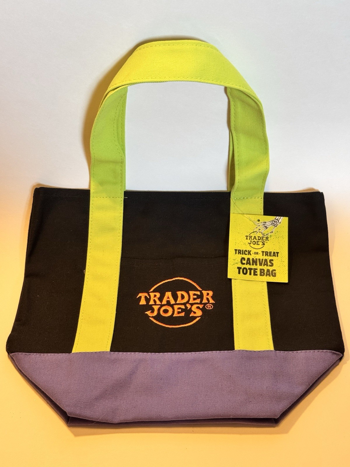 Trader Joe’s Mini Halloween Canvas Tote Bag Multicolor Black, Purple, Green,Orng