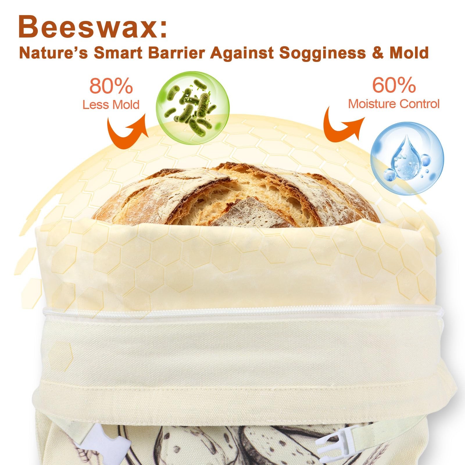 Beeswax Bread Bag 2 Pack, Reusable Organic Cotton 13 x 17 inches, Beige