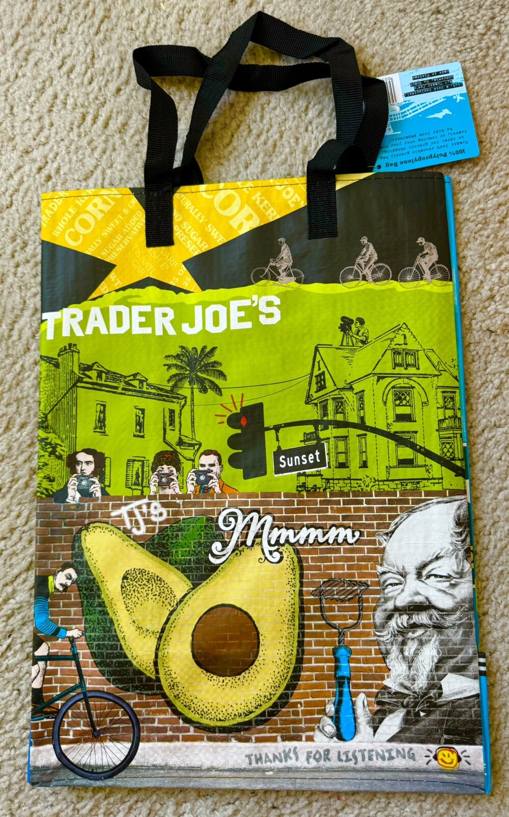 Trader Joe’s Reusable Shopping Tote Bag Southern California Freeway Avocado New
