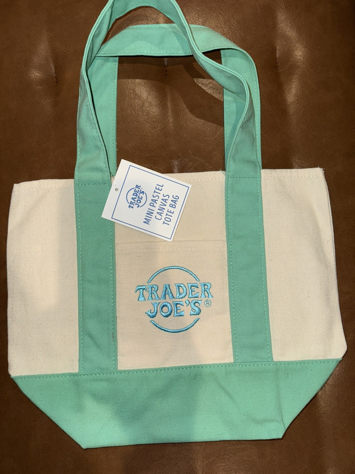 TRADER JOE’S MINI GREEN PASTEL CANVAS TOTE BAG NWT