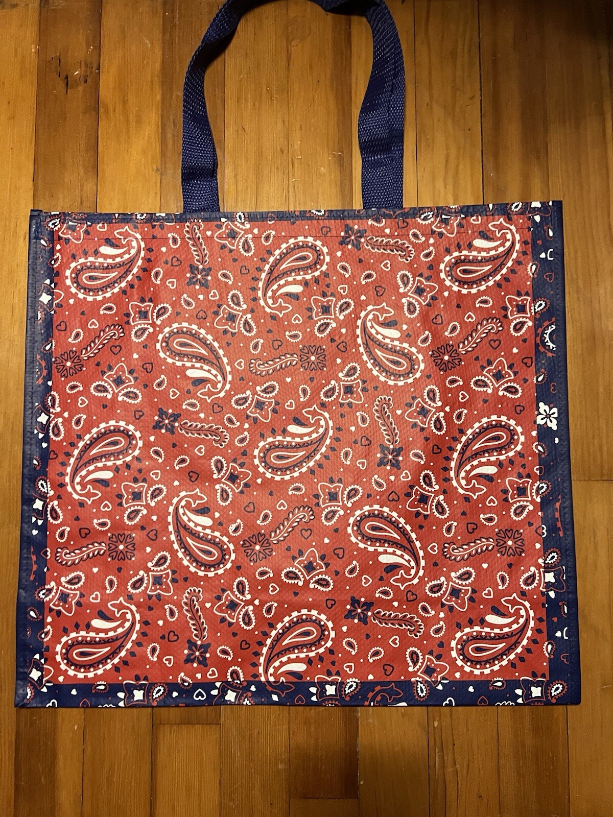 Shopping Tote Gift Bag RED BANDANNA Paisley Red White 💙 Blue HEARTS TJX NEW❗️
