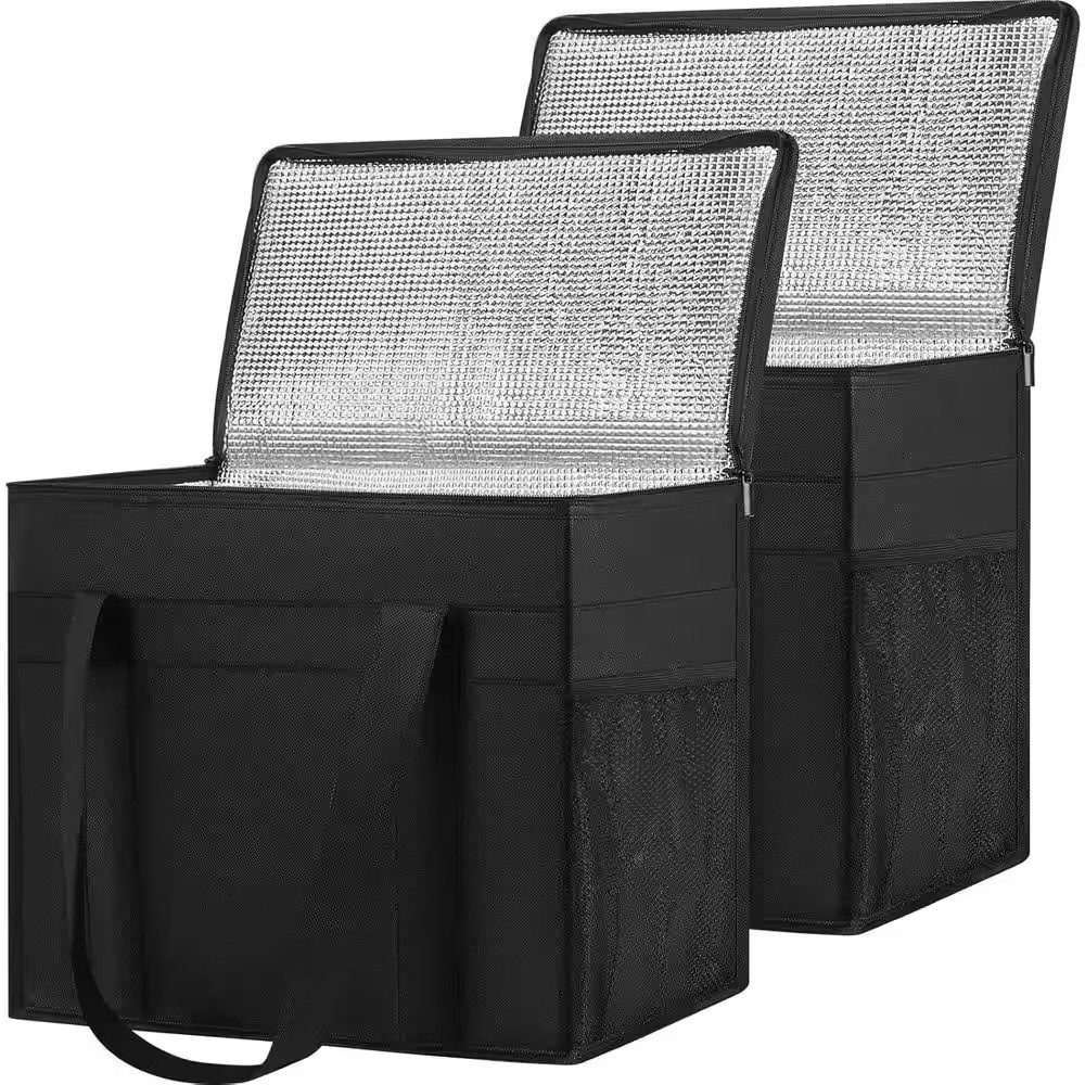 32 Qt. Insulated Reusable Grocery Bags 2 Pack Foldable Cooler Bag with Side Mesh