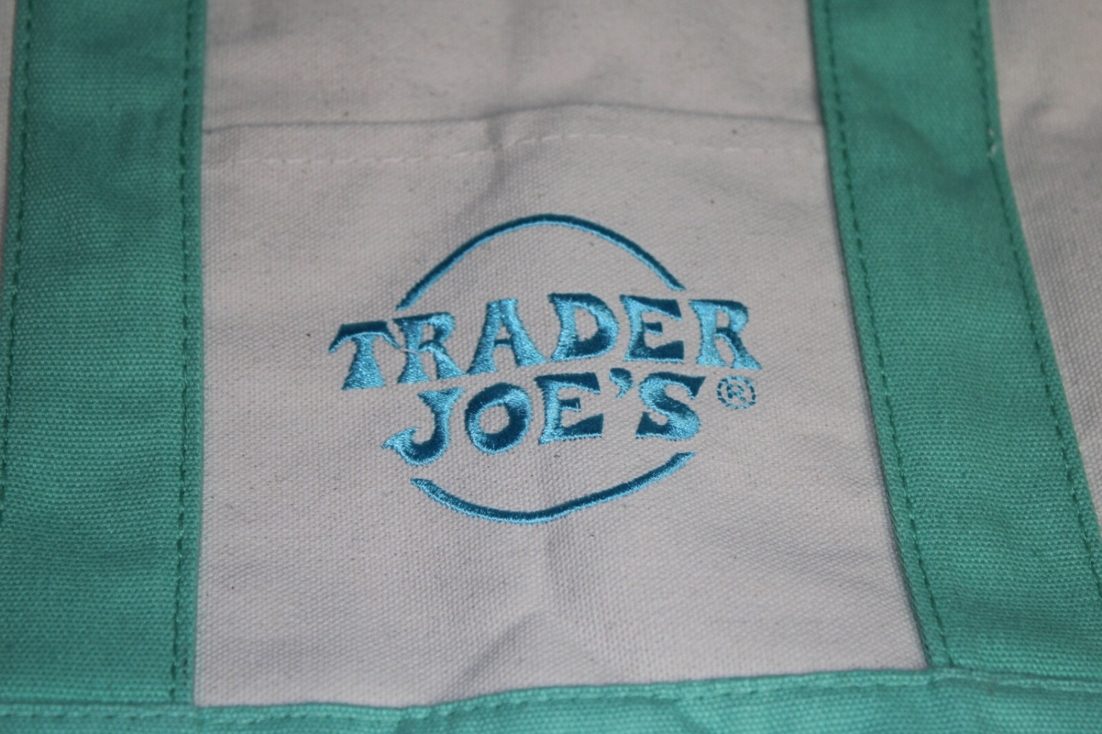 NEW Trader Joe’s Mini Pastel Canvas Tote Bag Embroidered Cotton Blend Ltd Edit