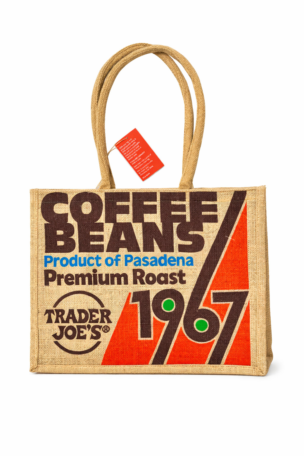Trader Joe’s 1967 Coffee Beans Pasadena Tote Bag Burlap - Reusable Shopping Bag