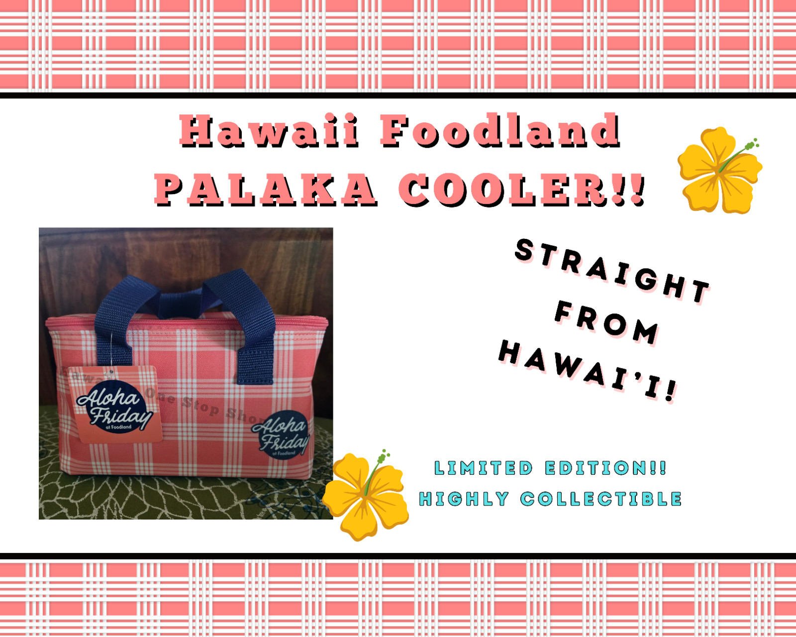 HAWAII FOODLAND CORAL PINK PALAKA REUSABLE INSULATED SCHOOL LUNCH BAG Beach NEW