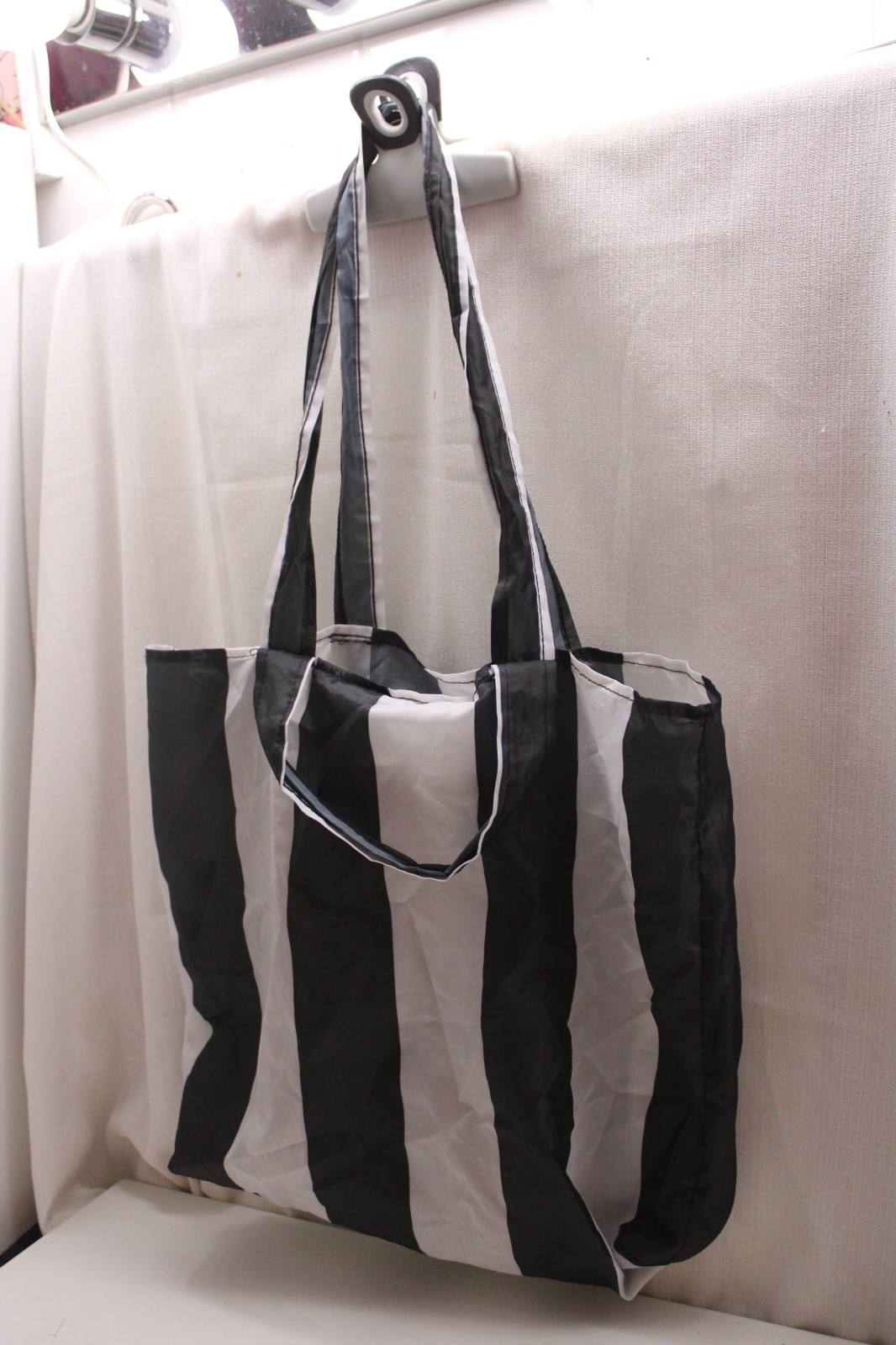 IKEA SKYNKE tote shop gym beach bag stripe/black white17¾x14¼X4inches Polyester
