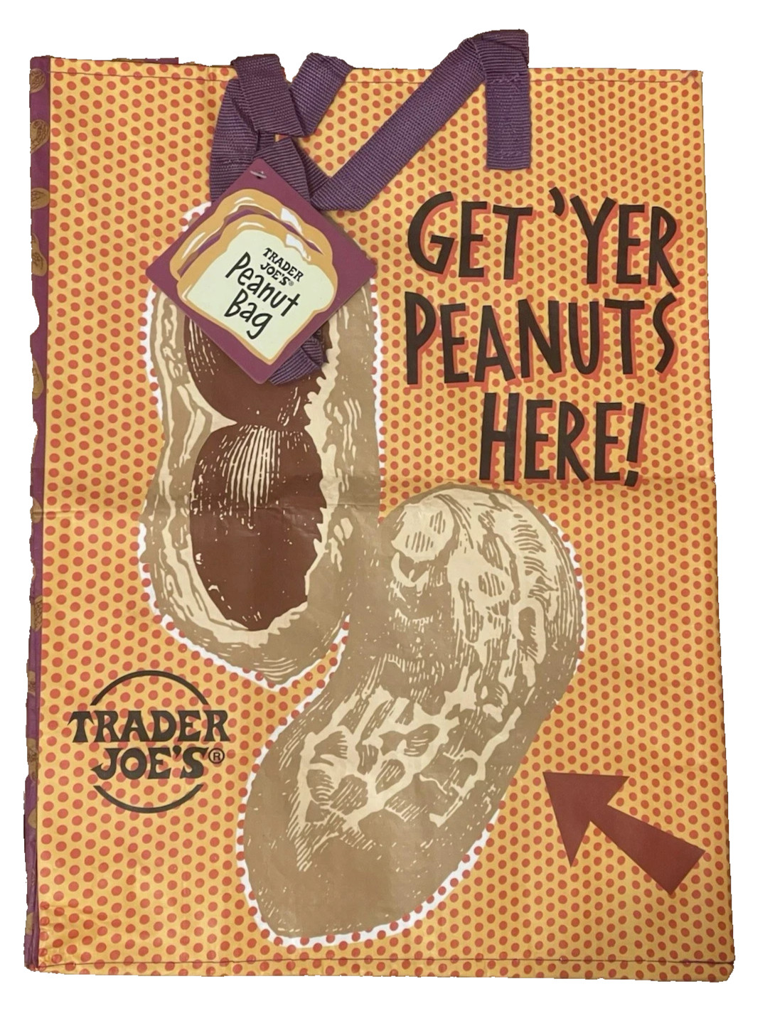 Trader Joe’s Peanuts Reusable Grocery Shopping Bag Rare Ship Flat 6Gal