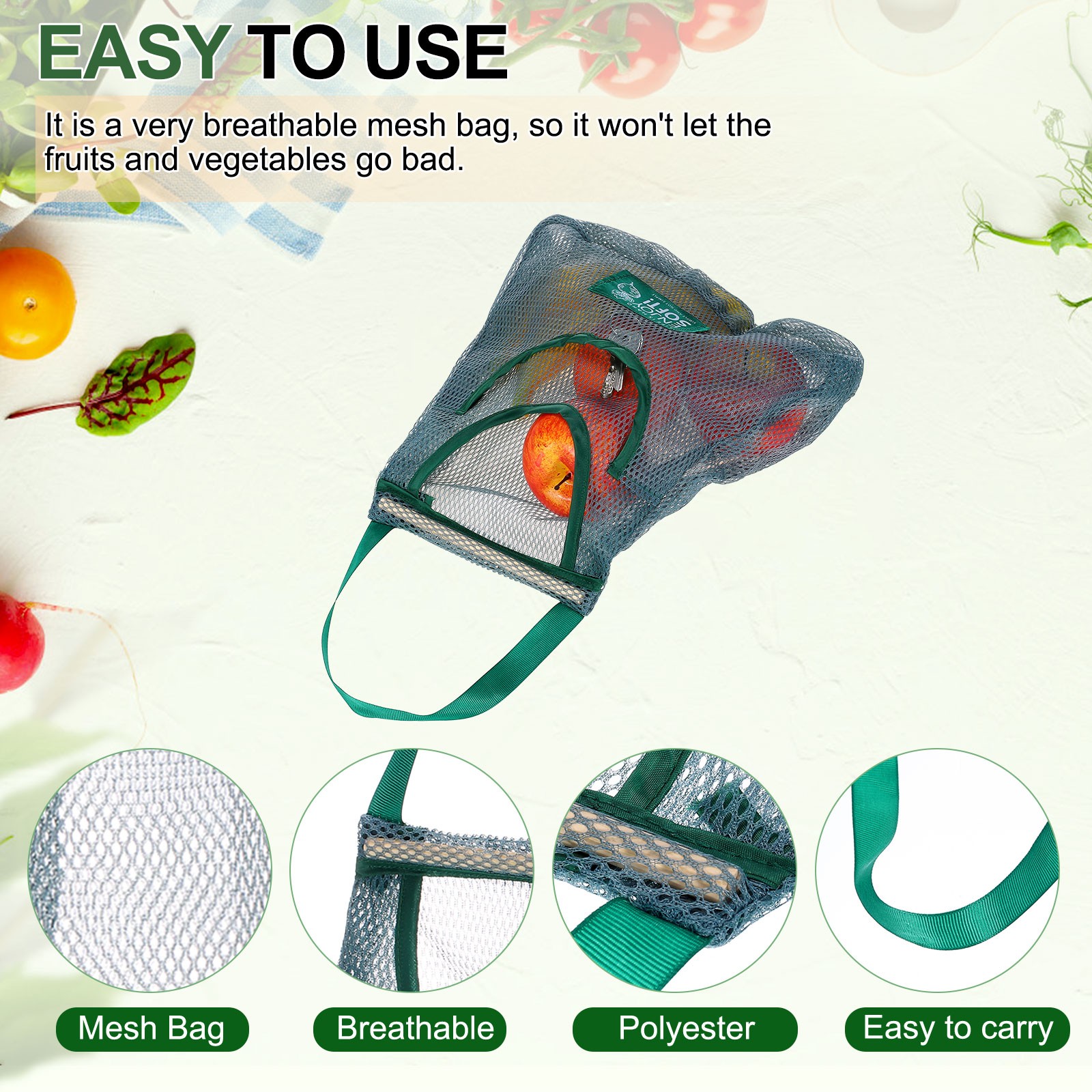 2Pcs Hanging Mesh Storage Bag, Breathable Shopping Handbag, 34x30cm (Green)