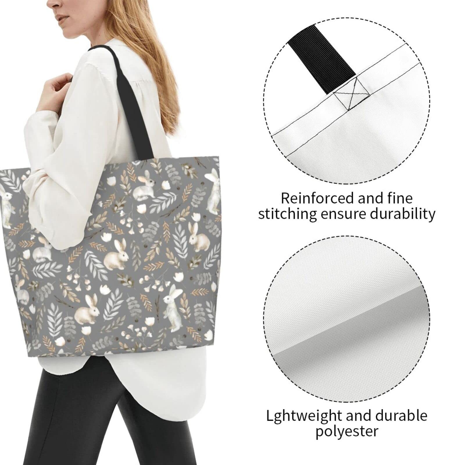 Cute Easter Bunny Tote Bag For Women Bunny Shoulder Bag Casual Tote For Shopp…