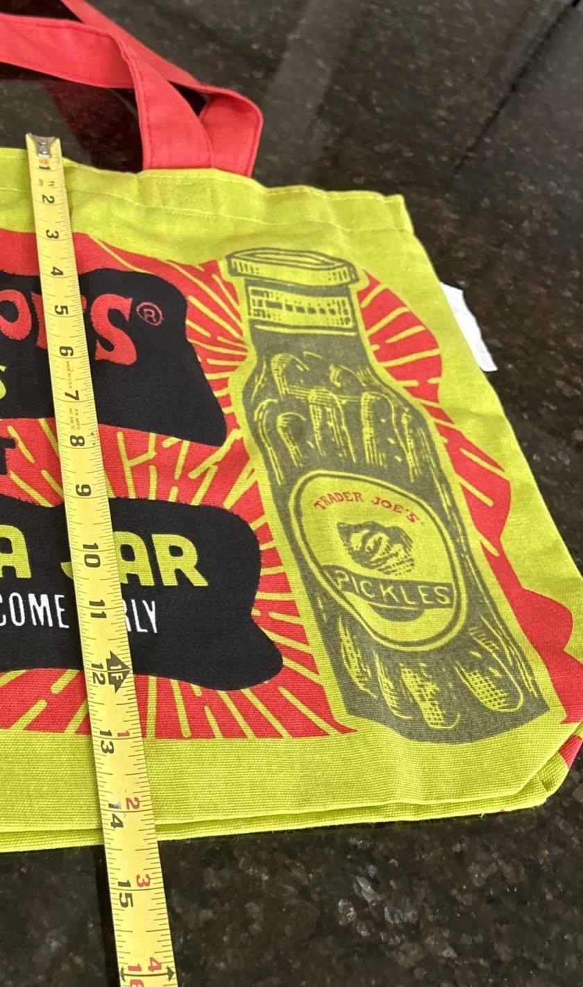 Trader Joe’s PICKLE IN A JAR Canvas Cotton Tote Reusable Grocery Tote Bag Green