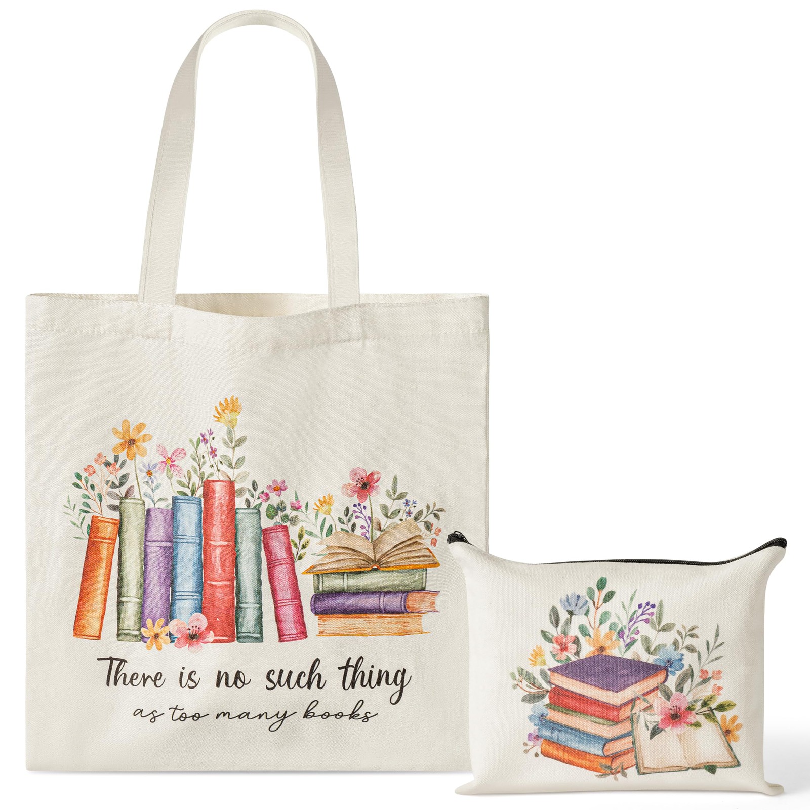 Y1tvei Aesthetic Canvas Tote Bag – 2Pcs Colorful Reading Large, White