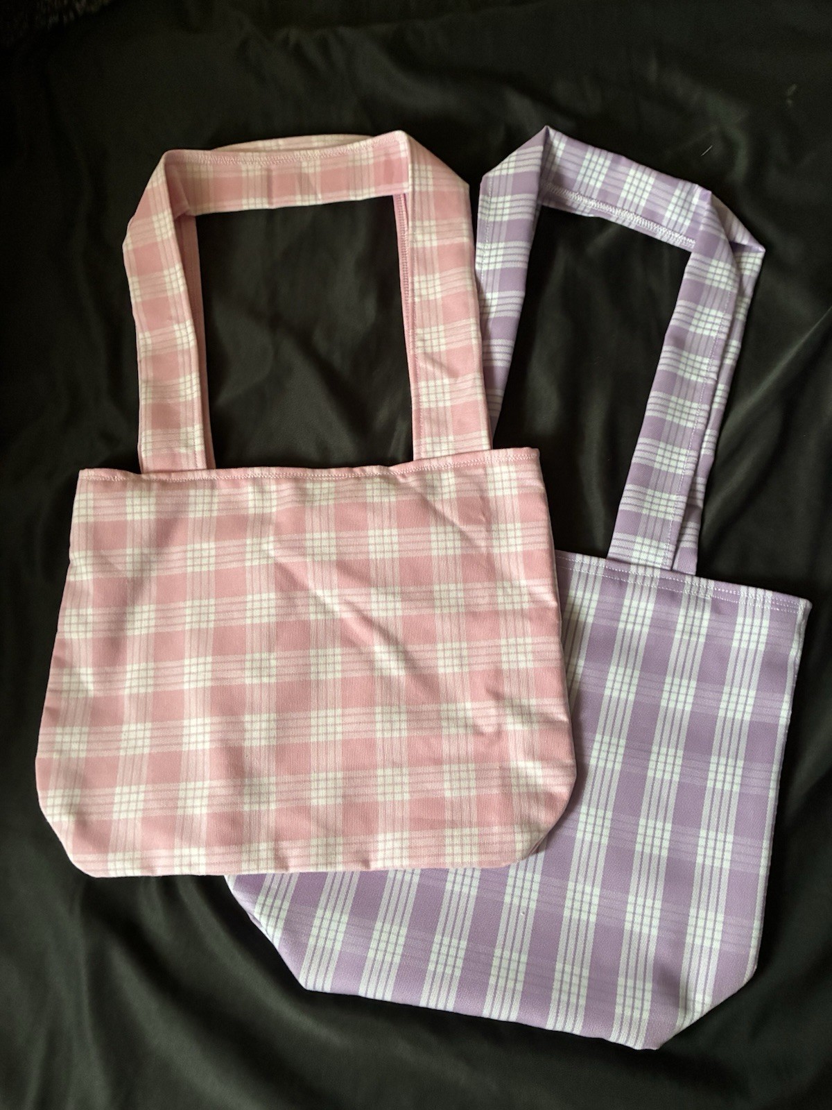 2-Pack Pink & Purple Palaka Cotton Reusable Tote Bags w/ Handles Small 13x6x12