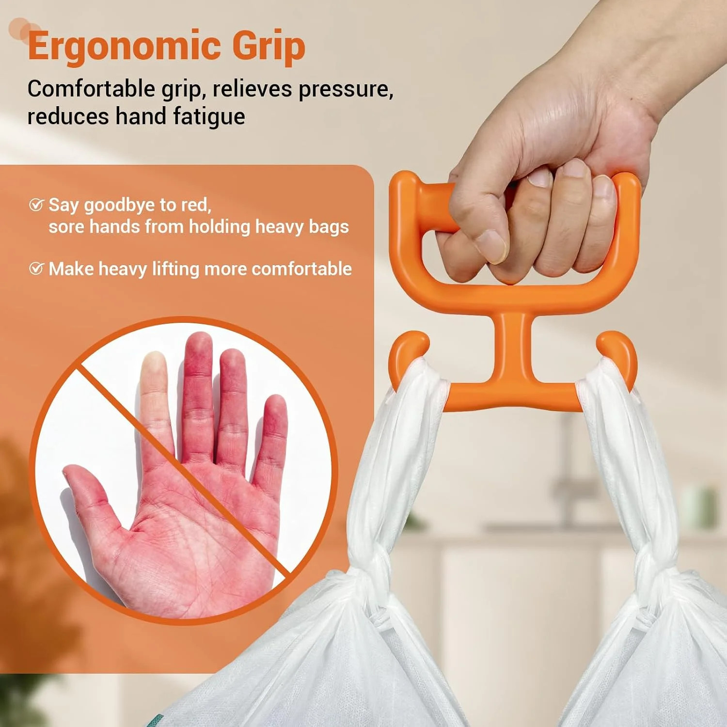 Grocery Bag Holder Carrier Handle for Plastic Bags Shopping Bags, 4 Pack, Orange