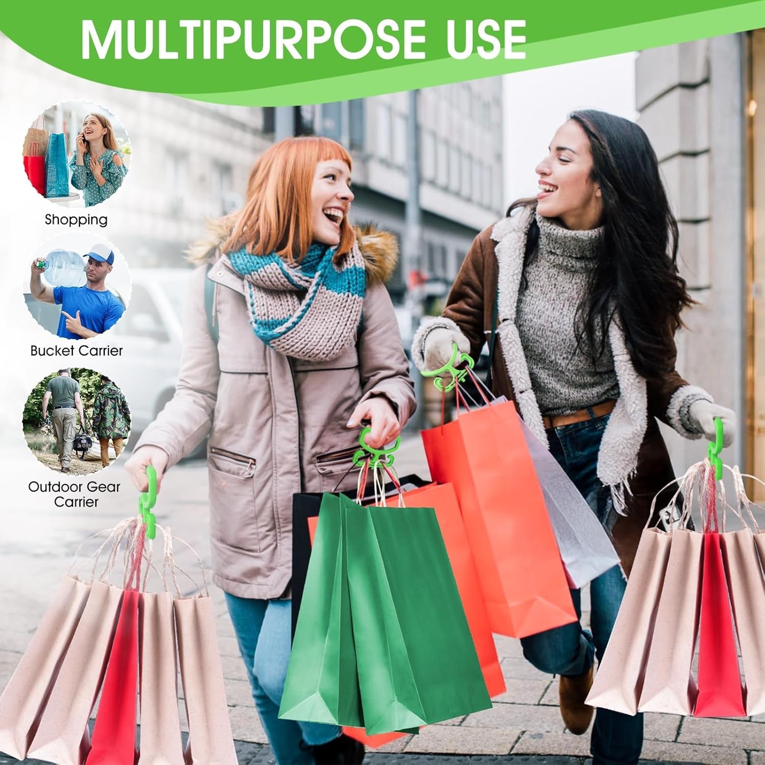 Ergonomic 2 Pack Grocery Bag Carrier, Holds Up to 80lbs – Comfortable Grip