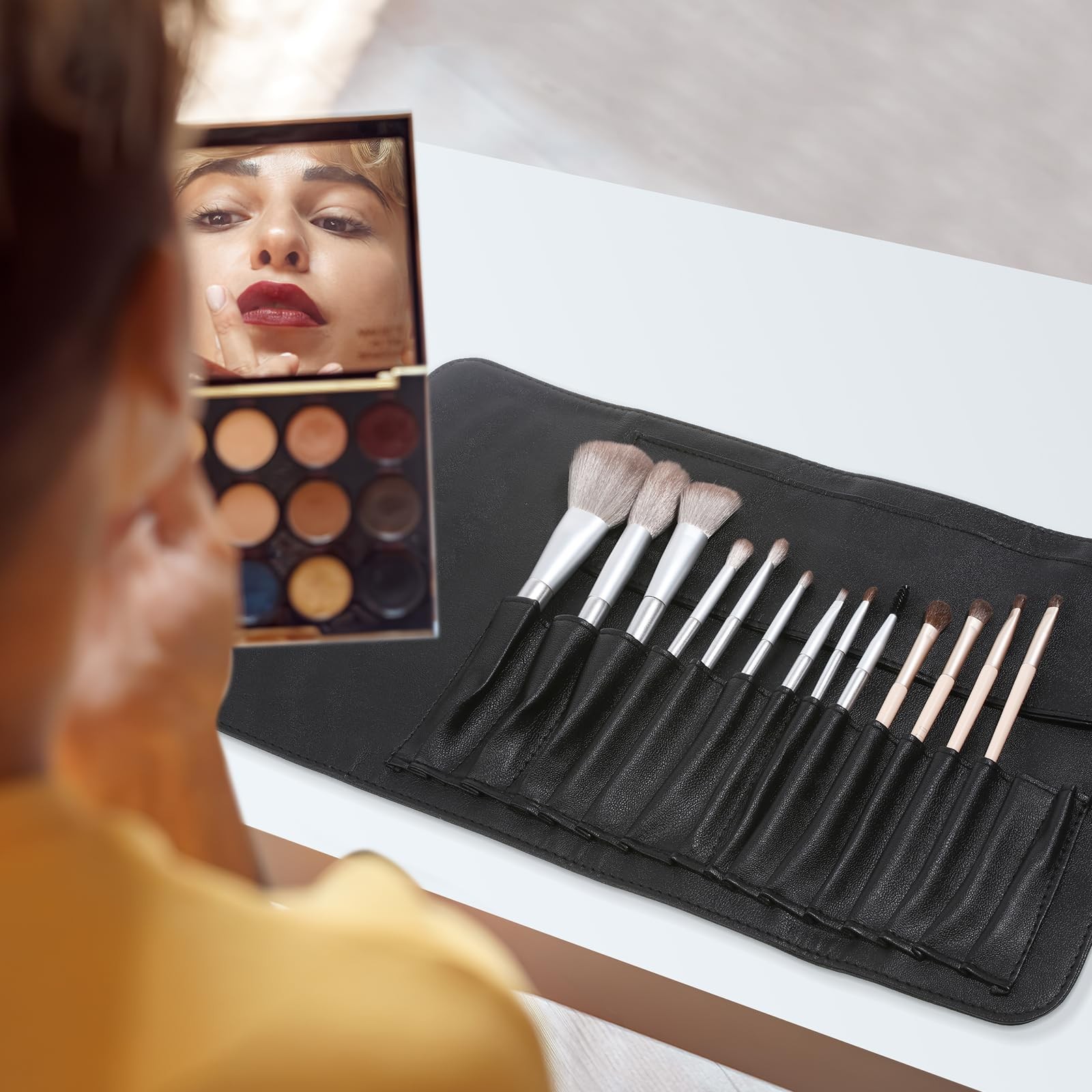 ULTECHNOVO Makeup Brush Case Travel, Roll Up, Black