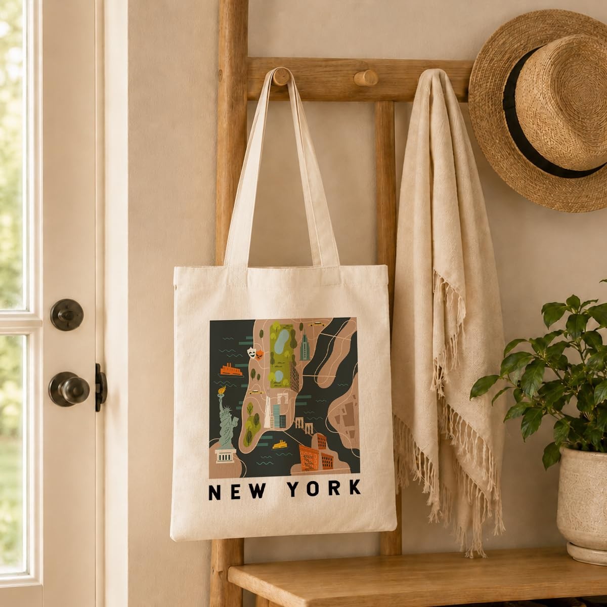 New York Map Canvas Tote Bag, New York Travel Gifts Shoulder Bags, Christmas …