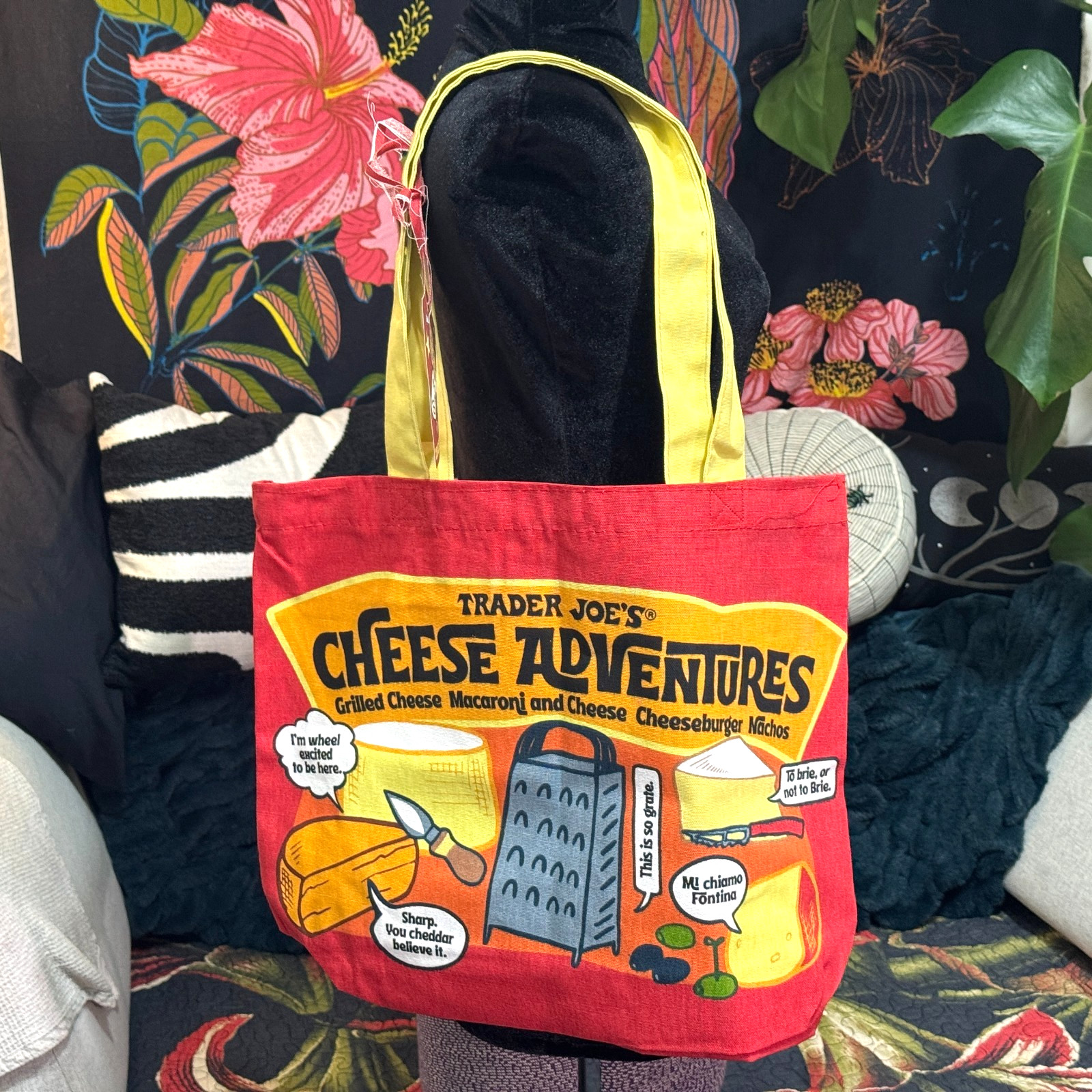 Trader Joe’s Reusable Cotton Shopper Tote Turophile Cheese Bag, Multi-Color