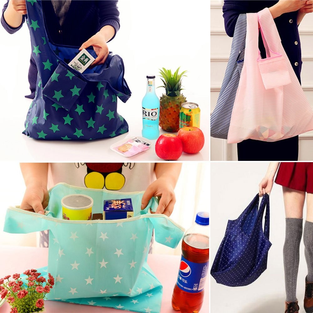 Cloth Tote Bags, Reusable, Foldable, Recycle for 6Pack, Navy Blue/Pink/Blue