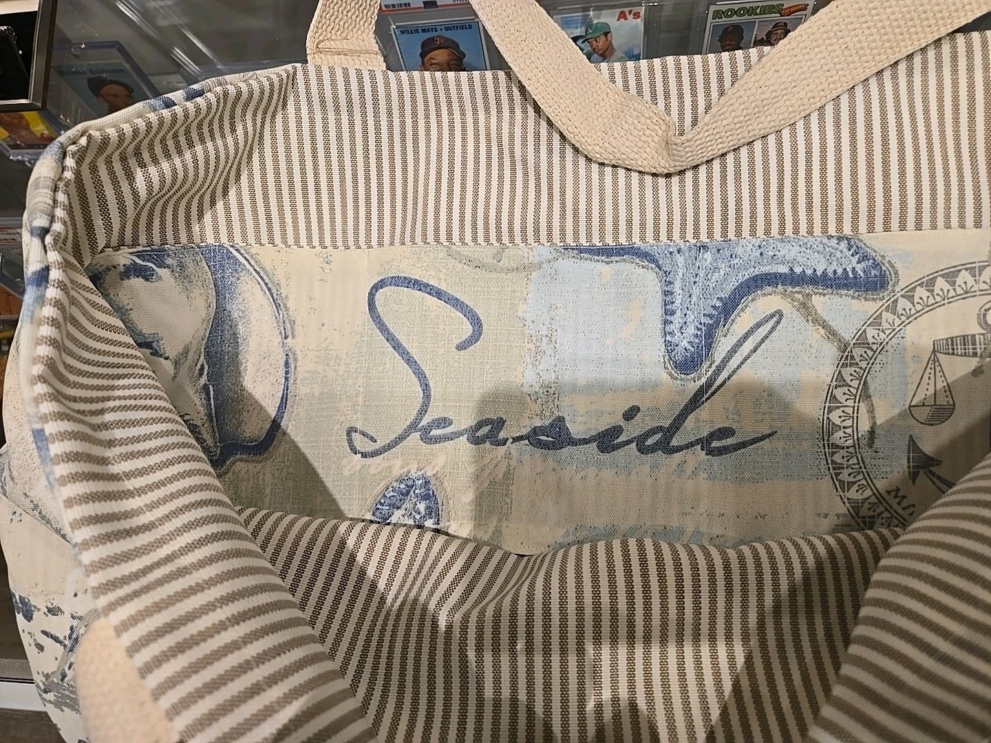 Cotton Canvas Hand Made Sea Shells Tote Bag 25×16 Three Inside Pocket Beautiful