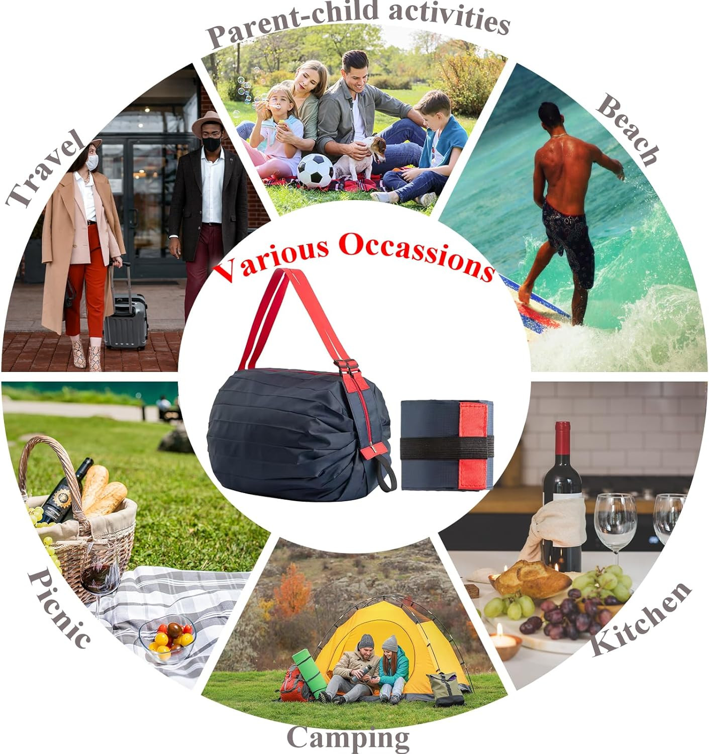 2PC Foldable Reusable Shopping Bags 210D Nylon Waterproof Grocery Tote Travel Du
