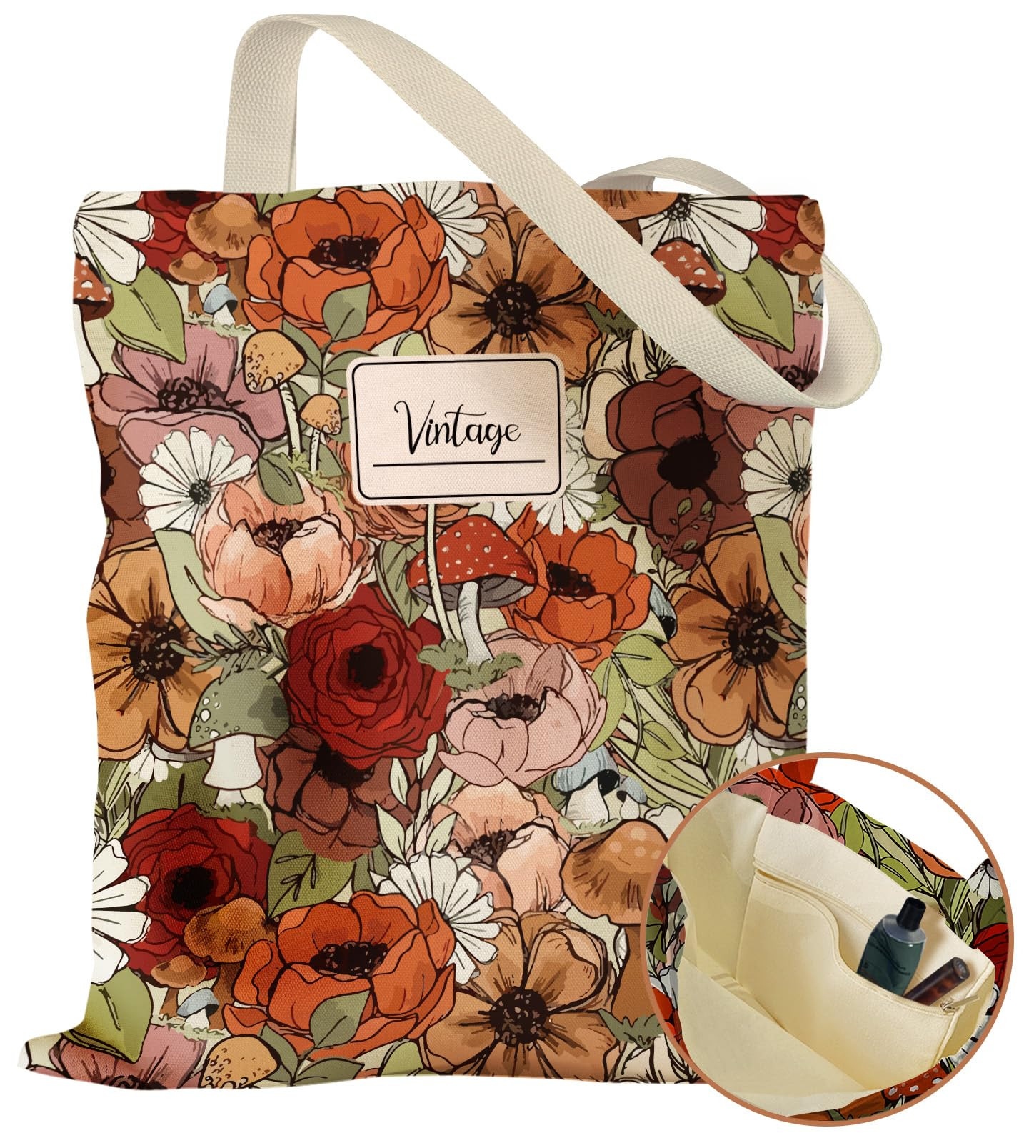 Aesthetic Canvas Tote Bag with Inner Pocket for Women, Cloth Cotton Totes Bag…