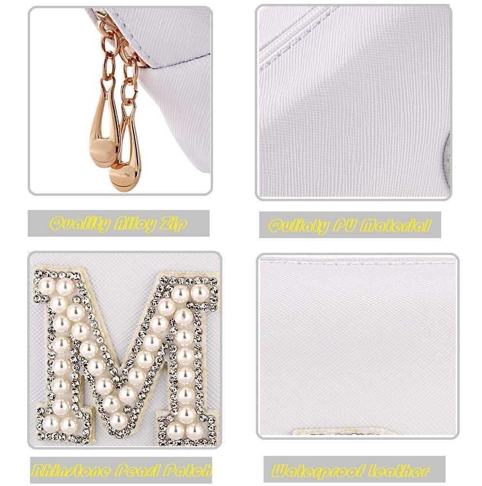 MIRIFRIGE Bride Patch MRS Cosmetic Bag,Pearl Rhinestone Letter Small, W