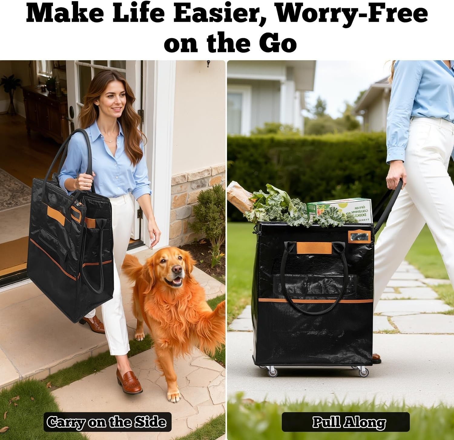 Reusable Grocery Bag on Wheels, 130L Large-Capacity Zippered Roller Tote