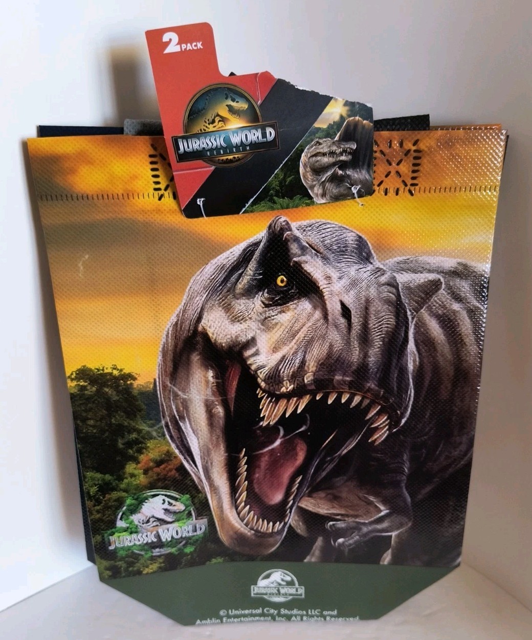 Jurassic World Dinosaur 2 Pack Mini Reusable Gift Bags with Handles NEW 🆓 Ship!