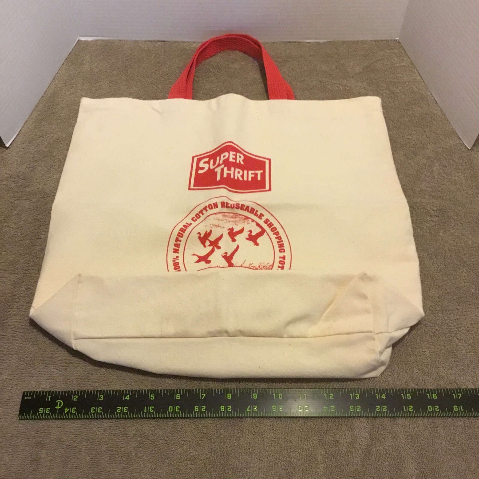 VTG Super Thrift Canvas Grocery Tote Bag Red/Off White-Free Shipping