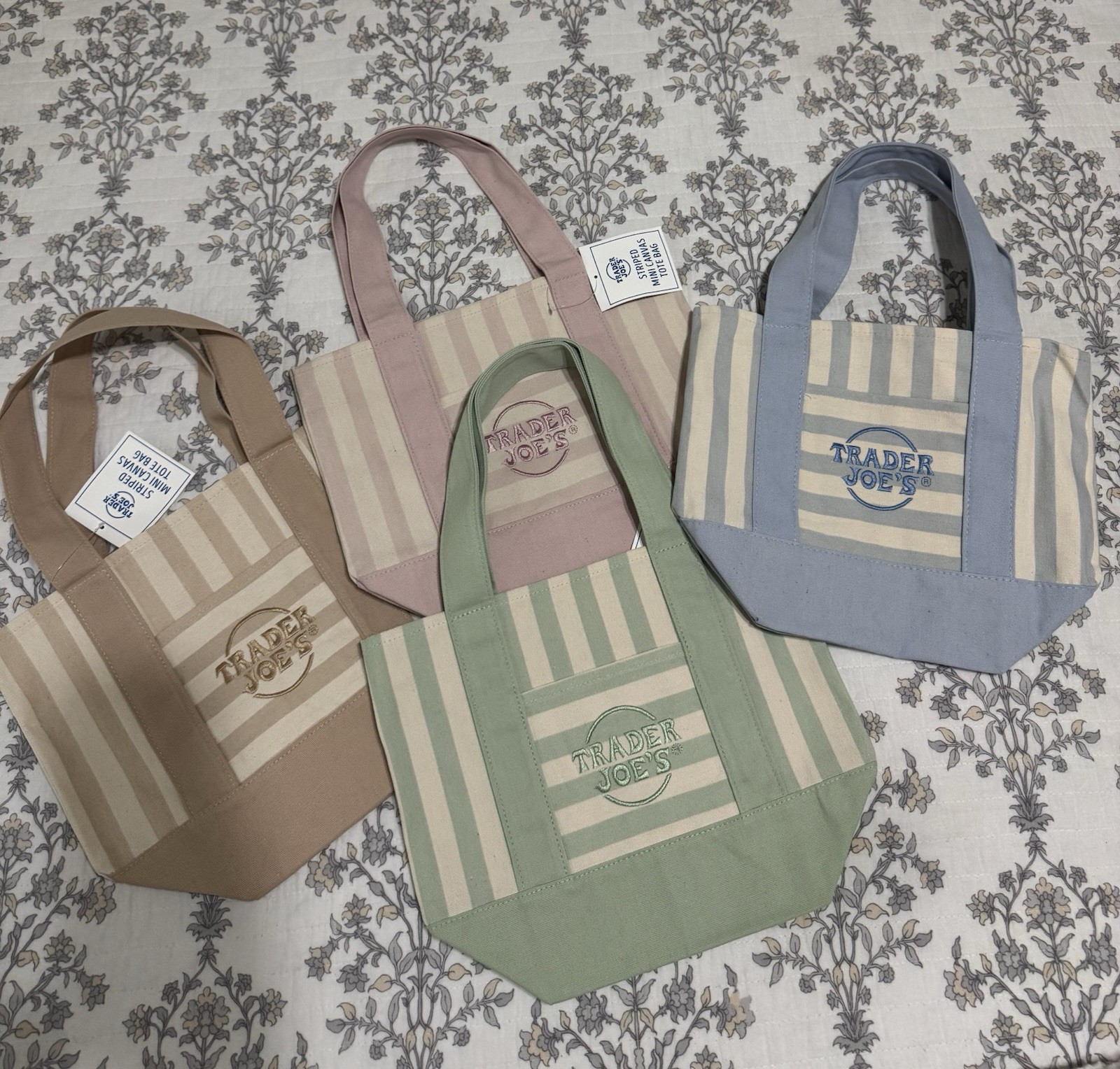 Trader Joe’s Canvas Mini Tote Bags Striped Reusable Multicolor