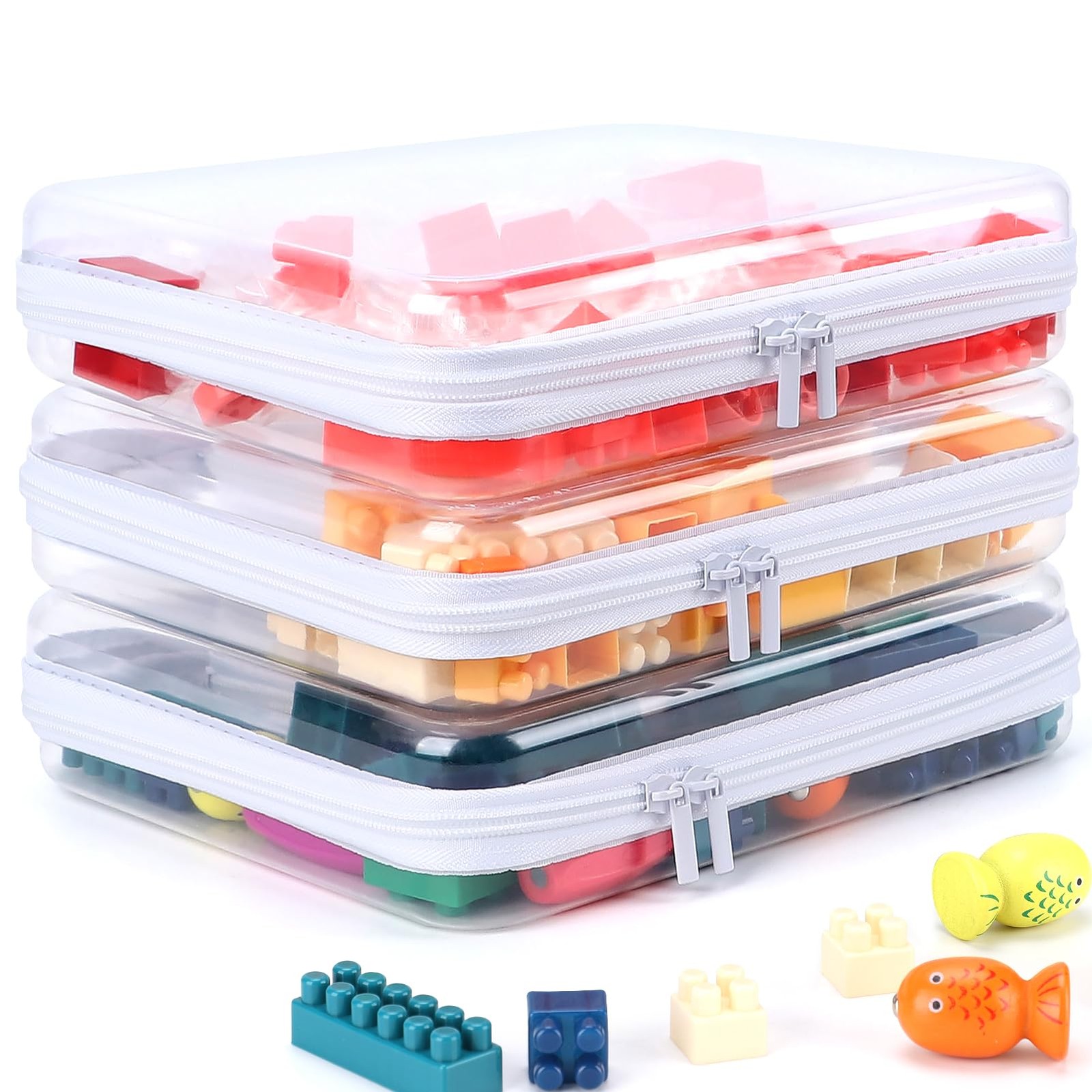 YOPCDJ 3 Pack Clear Hard Shell Zipper Case, Pouches Large, White