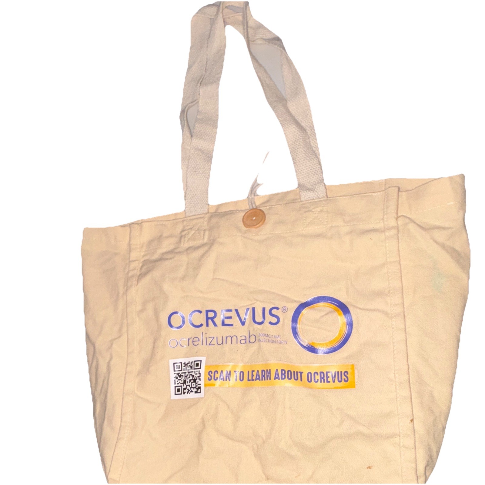 OCREVUS Ocrelizumab Medium Canvas Reusable Tote Bag Beige Logo 12x12x6