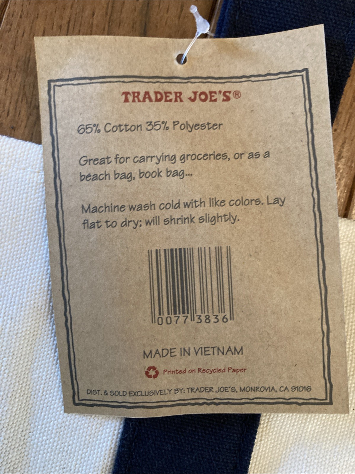 Trader Joe’s 2026 LARGE CLASSIC NAVY Canvas Shop Tote Bag 20 x 15 NWT