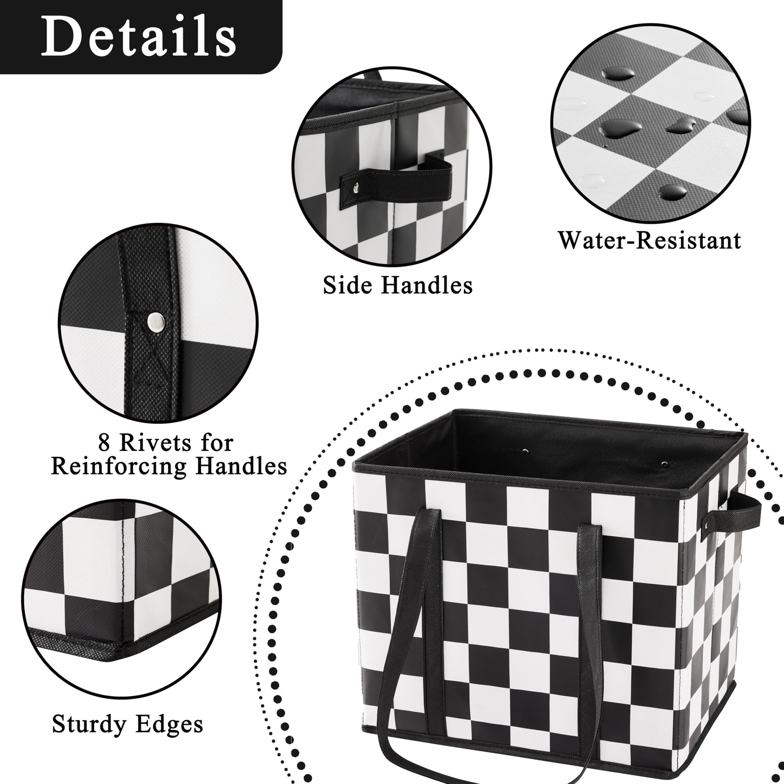 Checkered Reusable Grocery Bags Heavy Duty Black and White Checkerboard 3 Pac…
