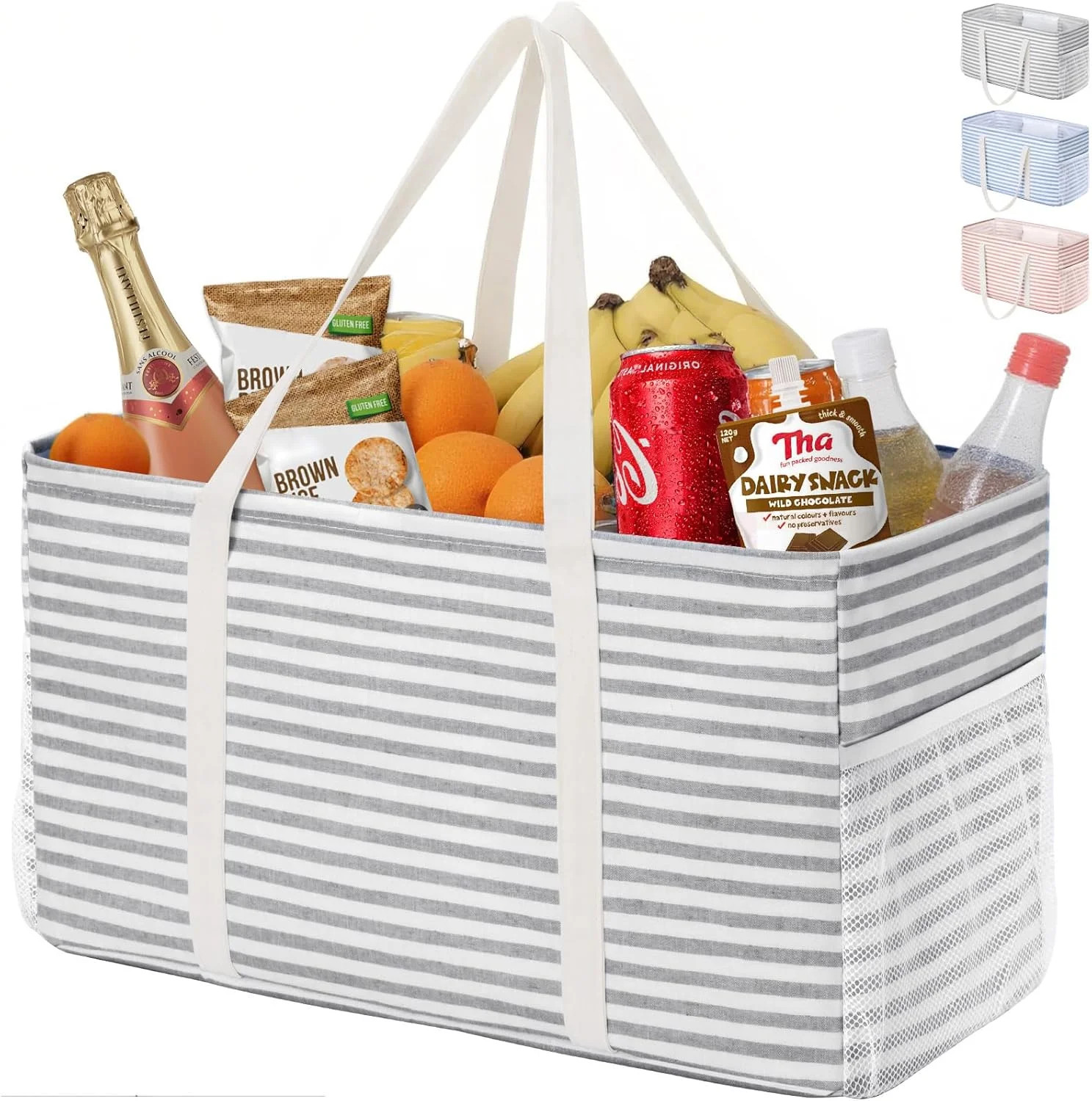 Lifewit Extra Large Tote Bag, Reusable Grocery Bags with Metal Wire Frame and Ha