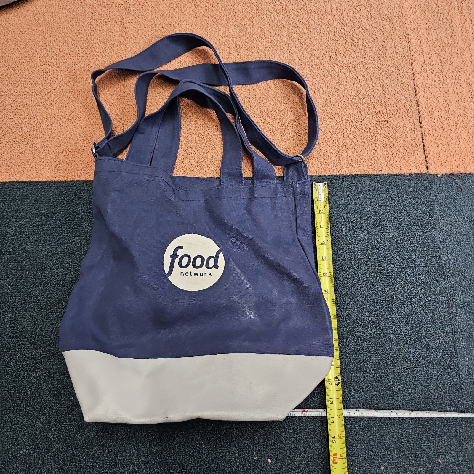 Food Network Heavyweight Reusable Tote Shoulder Bag Blue Lined Bottom 13×13 Q0b