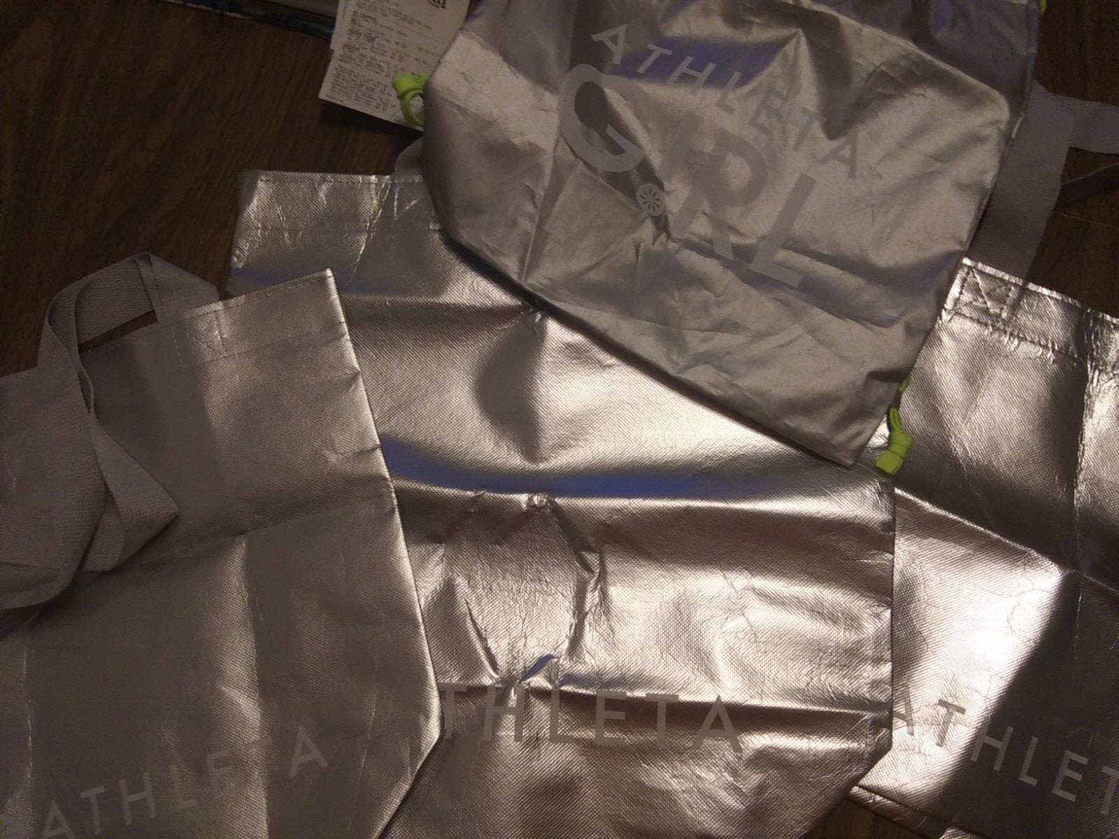 ATHLETA Lot of 4 Reusable Eco Shopping Tote Bags Backpack & Purse Style LQQK!