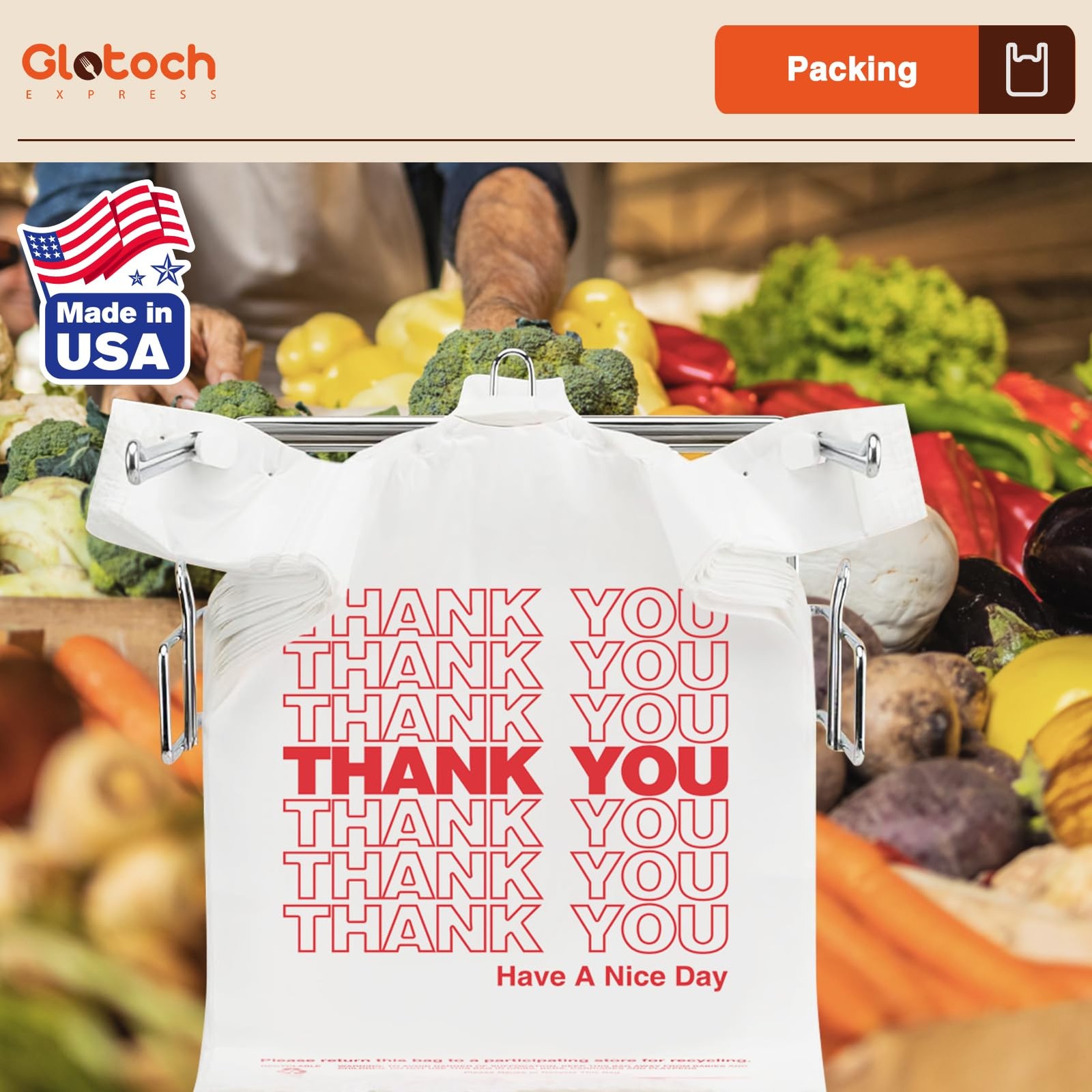 Glotoch Plastic Thank You Bags 1000 Count, 11.5″ x 6.5″ x 1000 White
