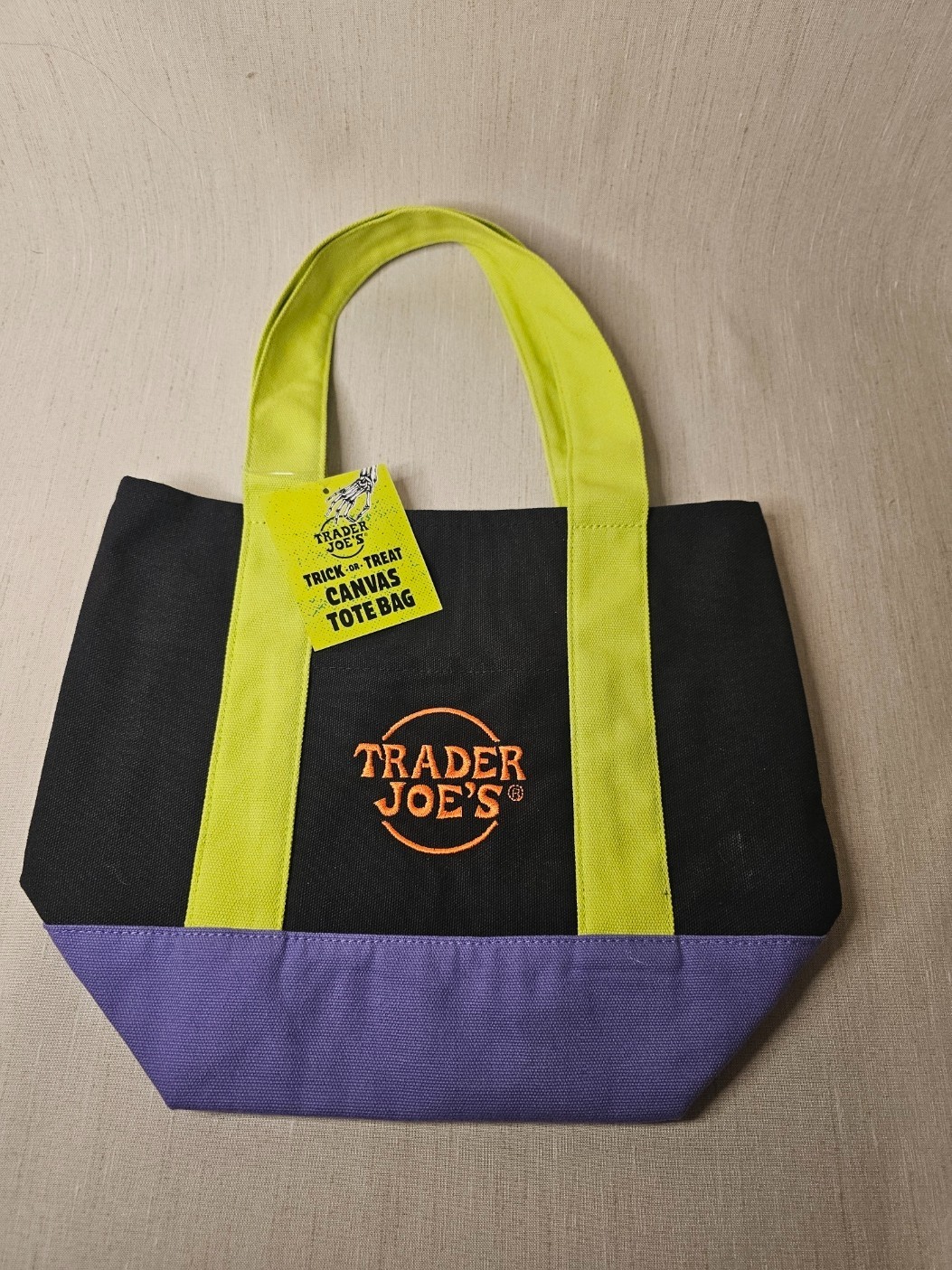 Trader Joe’s Mini Canvas Tote Bag in Black, Green, and Purple 2025 NWT