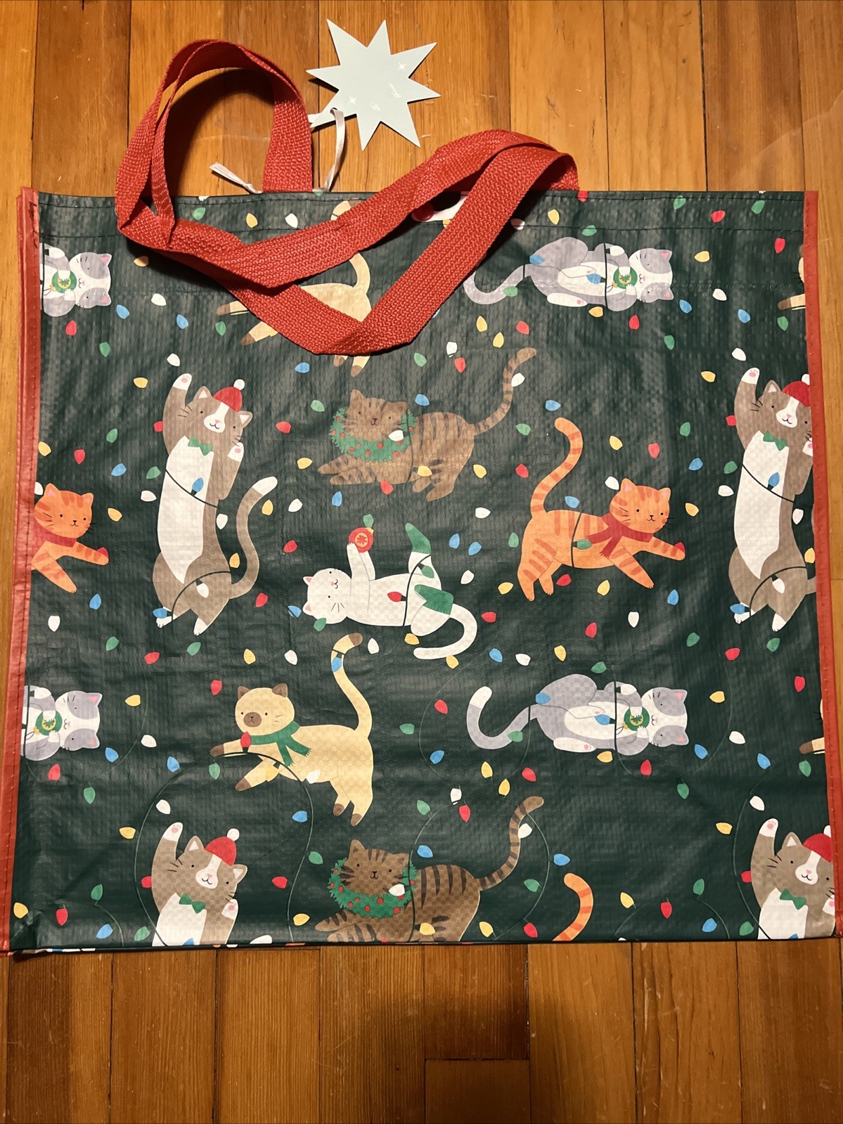 HOMEGOODS Christmas Cats Cat Multicolor Lights Ornaments Shopping Tote Bag NEW‼️