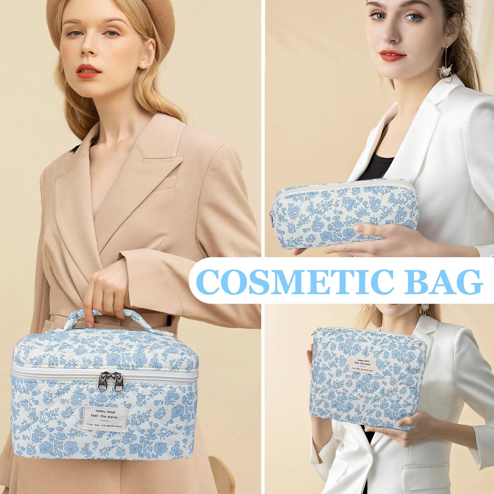 Gosect Makeup Bag, Large Quilted Cosmetic Big 10 x 6 x 6 inches, BDLH