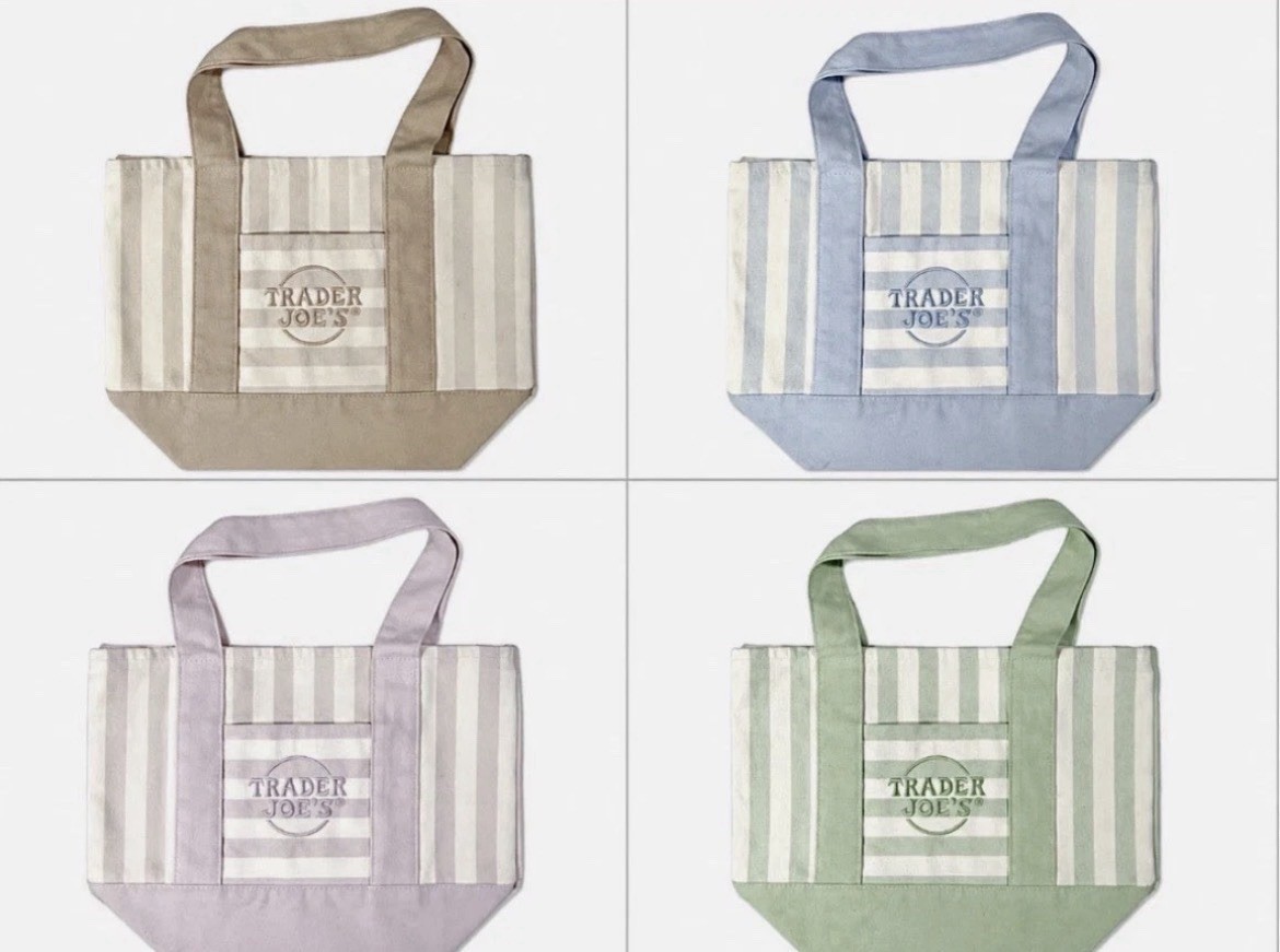 Trader Joe’s Striped Canvas Reusable Tote Bag Multicolor 17x12x6 1.5 gal