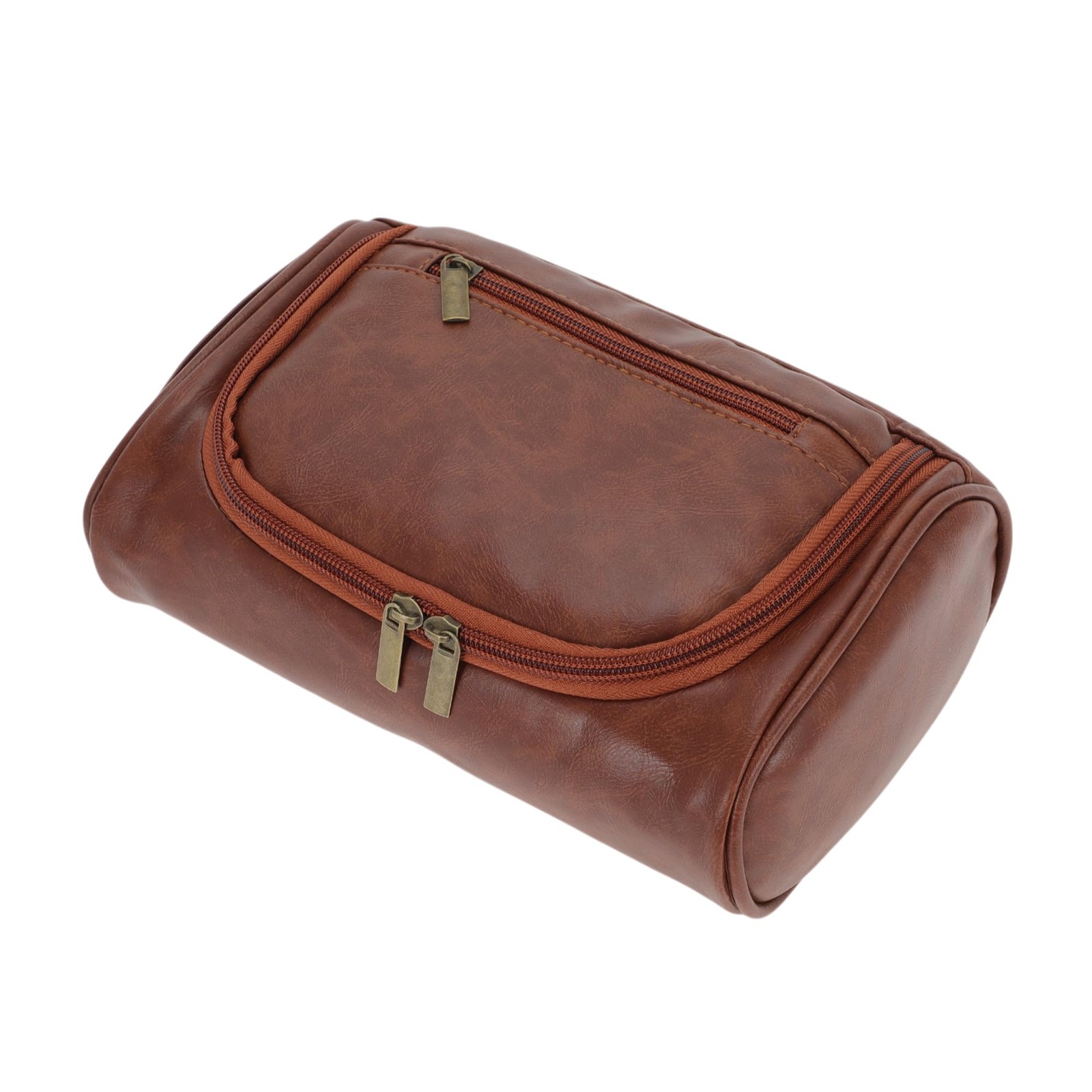GLIDESMOOTH Toiletry Bag, PU Travel Cosmetic Bag 8.66”x3.15”x6.1”, Brown
