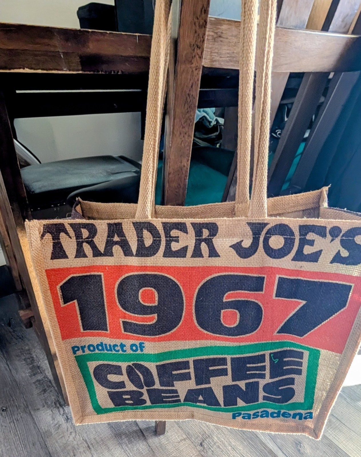 ☕(1) NEW Trader Joe’s Jute Bag Reusable 1967 Pasadena Coffee Beans