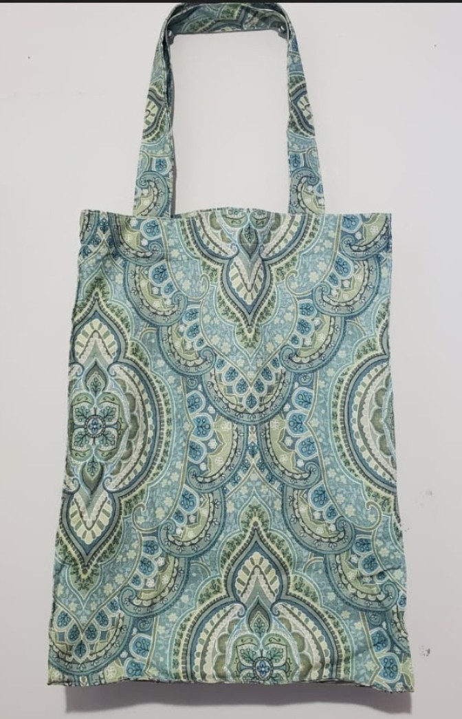 Paisley Pattern Foldable Fabric Reusable Shopping Bag Medium Blue Green White