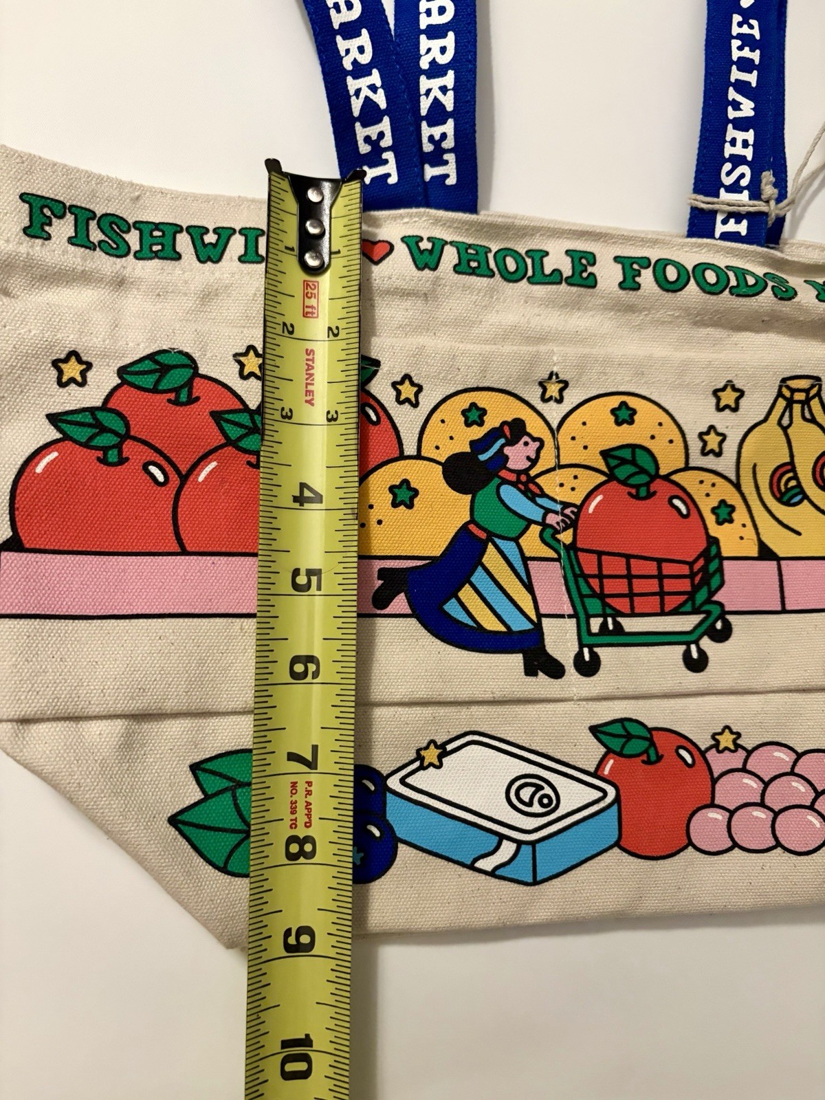 Whole Foods Market Fishwife Reusable Tote Bag Medium Blue Handles Multicolor