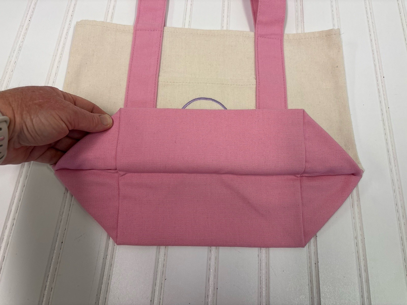 Trader Joe’s Mini Pastel Canvas Tote Bag Small Pink Beige Color Block NWOT