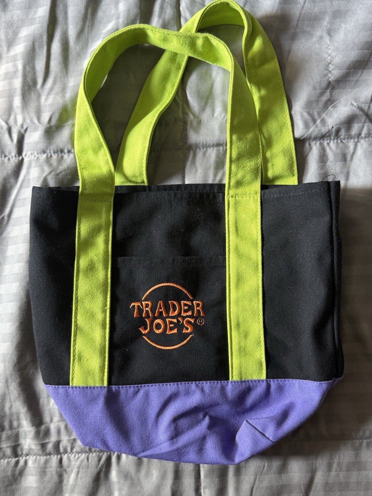 Trader Joes Trick Or Treat Mini Canvas Tote Bag Halloween Black Multi Color