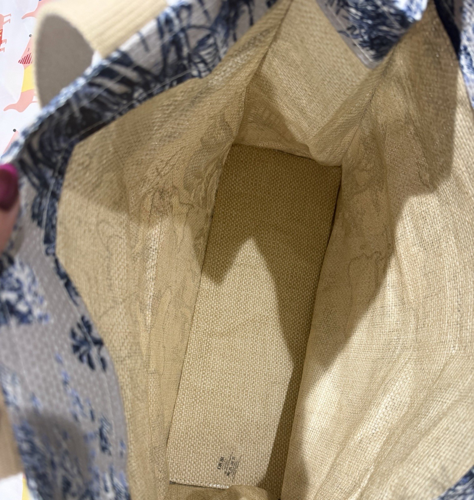 Dior Beauty Toile de Jouy Reusable Shopping Tote Bag Double Handles Beige/Blue