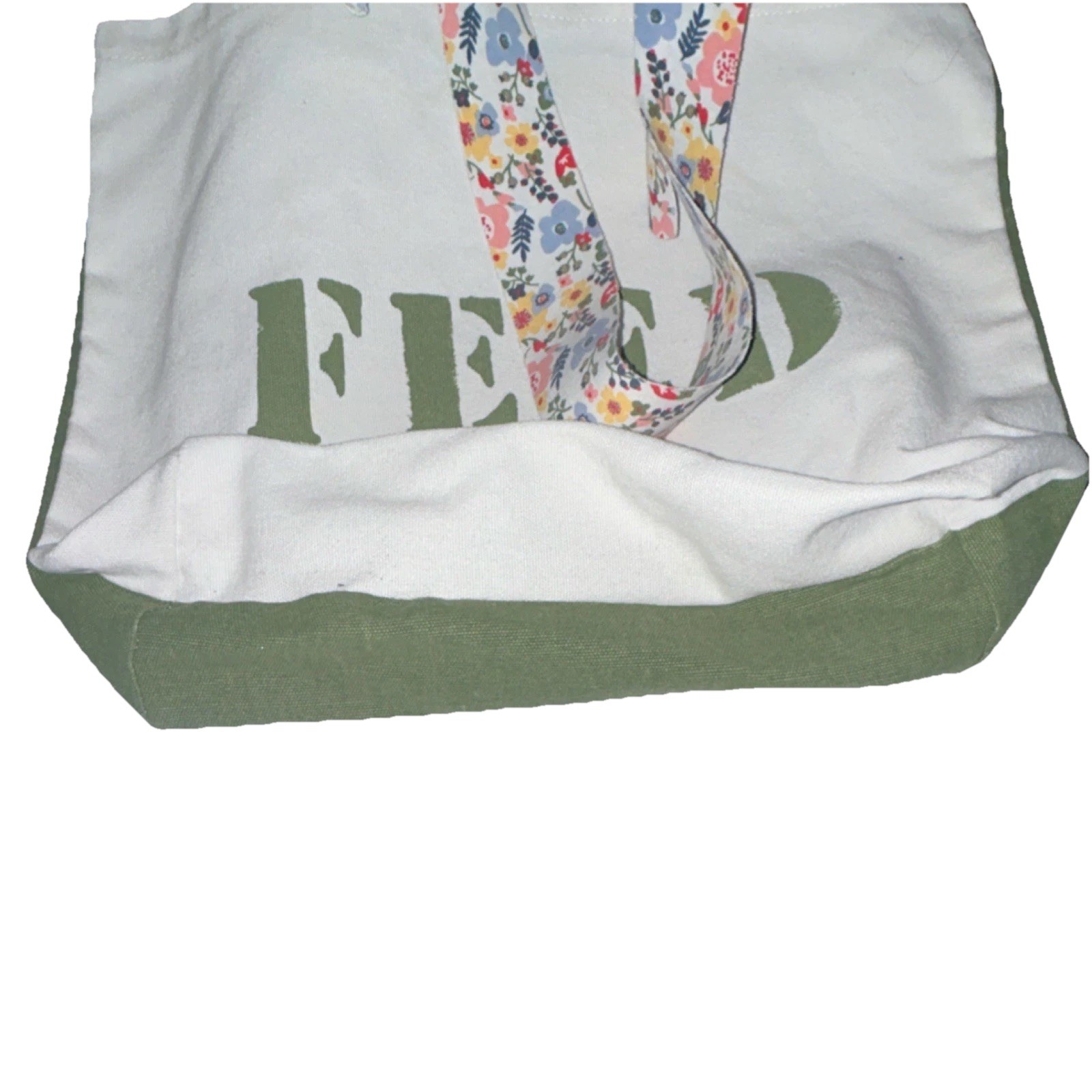 FEED x Clarins Foldable Canvas Reusable Shopping Bag Green White Multicolor